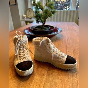 CHANEL Cream Suede Platform Boots/ High Tops - Size 39.5/ US 9 - VERY GOOD Cond